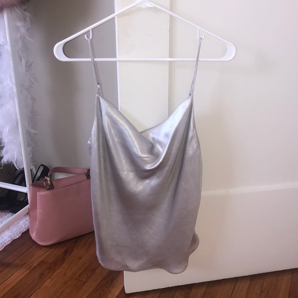Silver Satin Cowelneck Tank